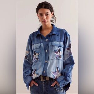Free People Blue Denim Button Down Shirt
